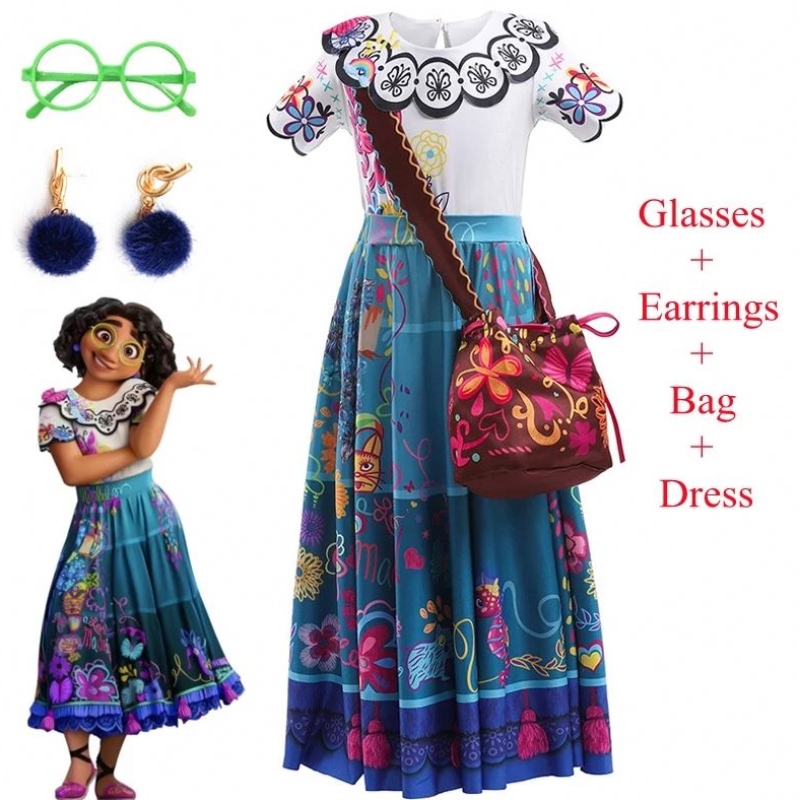 Baige Mirabel Cosplay Kostüm Kinder Kinder Fancy Carnival Halloween Prinzessin Dress Up Encanto Madrigal Kleid