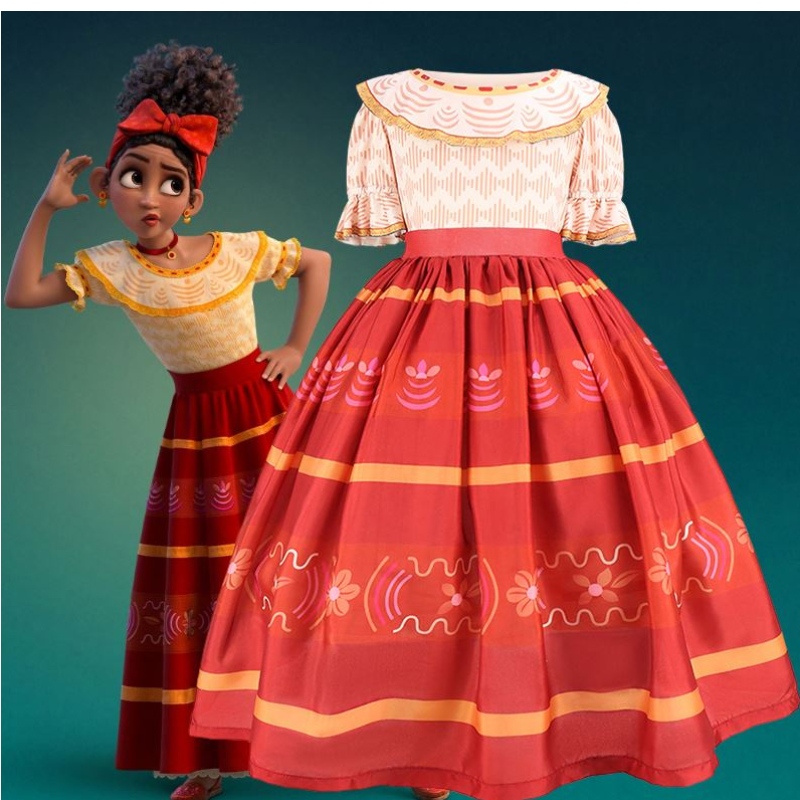 Baige Mirabel Cosplay Kostüm Kinder Kinder Fancy Carnival Halloween Prinzessin Dress Up Encanto Madrigal Kleid