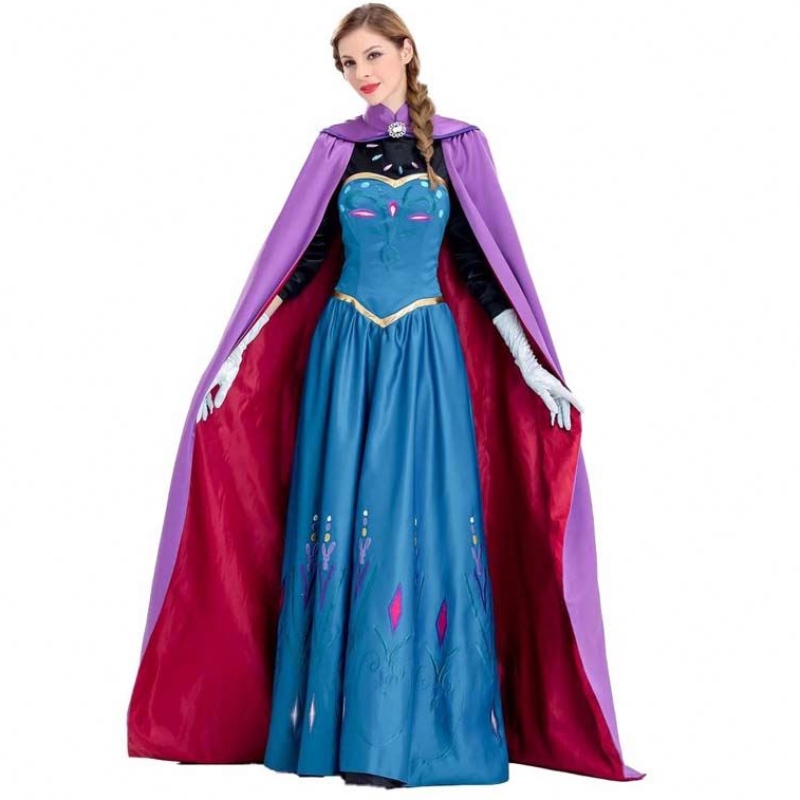 Frauen Kleid 2022 Frauen Prinzessin Anna Erwachsener Elsa Kostüm mit Umhanghandschuhen SZAC-003