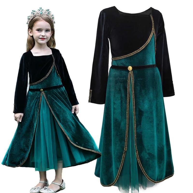 Elegantes Anna Kleid für Mädchen Langarm Velvet Kinder Halloween Party Kostüme Prinzessin Fancy Cosplay Kleidung