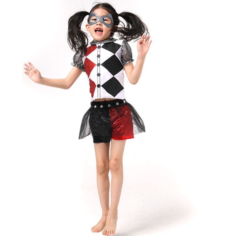 Neuestes lustiges Mädchen Harley Quinn Girls Halloween Kostüm mit Maske für Kinderparty