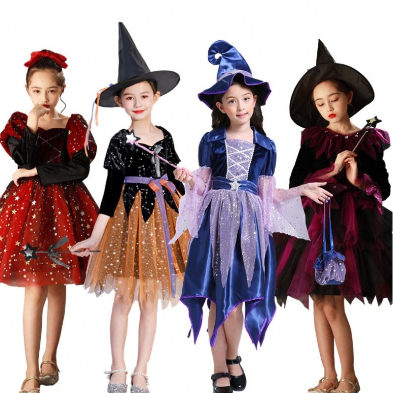 Neue Hexenkostüm Cosplay Girls Halloween Kostüm für Kinder Weihnachten Kinder Prinzessin Kleid Winterkleidung mit Hut