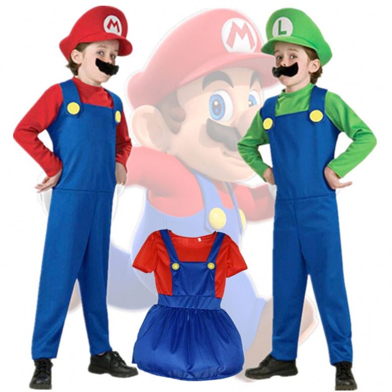 Kind Super Mari Bros Cosplay Jumpsuit Anzug Junge Mädchen Halloween Anime Fantasy Strampler Luigi Brüder Kleid Kostüm