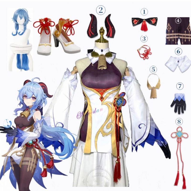 Genshin Impact Ganyu Cosplay Kostüm Anime Halloween Party Kostüm Frauen Sexy Outfit Perücken Schuhe Hörner Requisiten Spielanzug