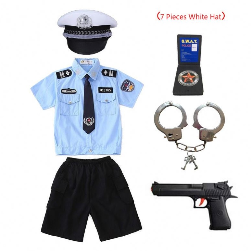Neue Kinder Kinderpop Offizier Uniform Halloween Kostüm Jungen Mädchen Mann Cosplay Anzug mit Handschellen