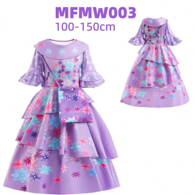 Baige Encanto Mirabel Isabella Purple Girl Kleid Langarmes New Carnival Kids Party Cosplay Kostüm MFMW001