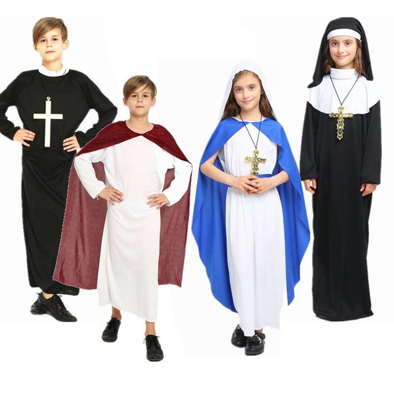 Halloween -Kostüme Maskerade für Jungen Mädchen Roben Priester Väter Missionare Jesuiten Christentum Kostüme für Kinder