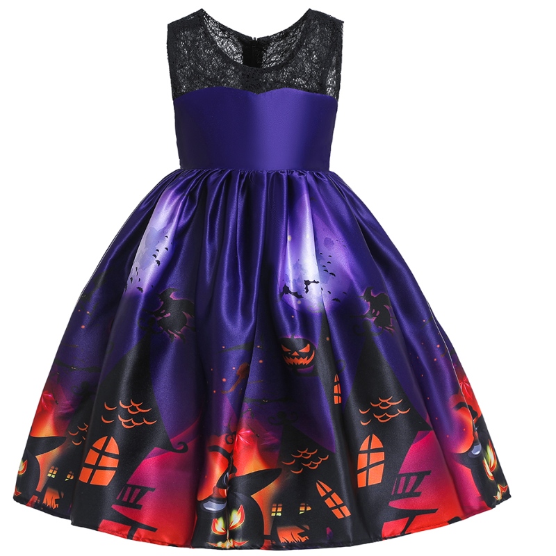 Das fliegende Ärmelkleid von Kindern Halloween Prinzessin Kostüm Geisterdruckkleid mit Hut