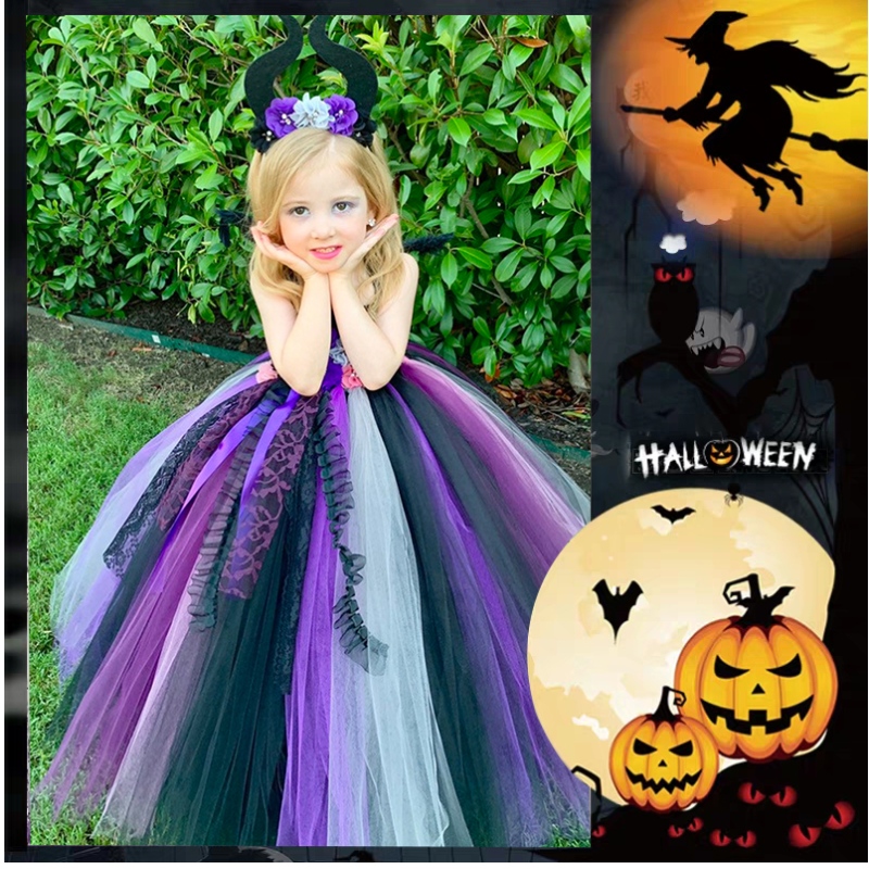Amazon Hot Selling Girls Halloween Kostüm Vampire Witch Cosplay Festzug Party Tutu Kleider