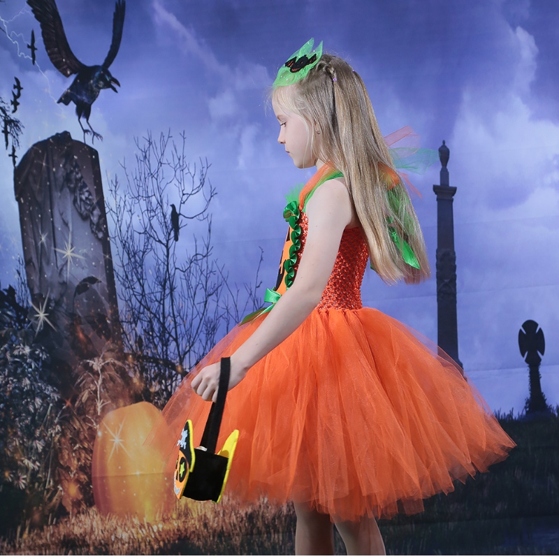 Amazon heiß verkaufte Kinder Girl Halloween Kleid Kürbis Mesh Tüll Tutu Kleid