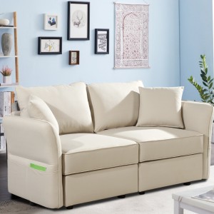 Kunstleder Sektion Loveseat Wohnzimmer Sofa Set mit Aufbewahrungstasche