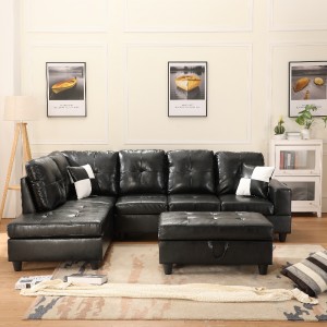 Faux Leder Sektional Sofa Wohnzimmer Sofa Set mit Stauraum