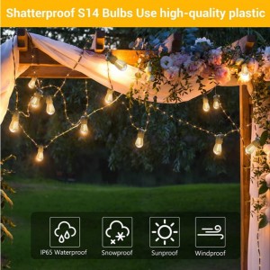 48ft Solar Outdoor RGB -Saitenleuchten, dimmbare Terrassenschnurleuchten mit 2 Fernbedienung, Solarschulenleuchten wasserdicht mit 15 hängenden Lampenleuchten für Gartenbistro, Party