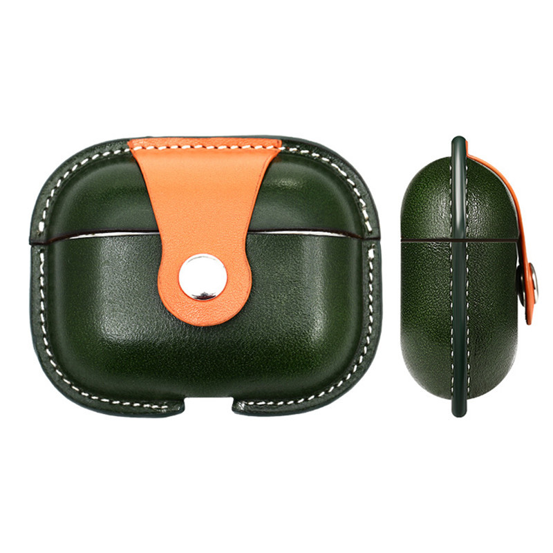 Neue Apple Airpods Pro2 -Schutzhülle, militärische grüne Farbe Matching Calfskin Integrated Protective Case, Bluetooth Headset Case Crash Resistant Leder Hülle