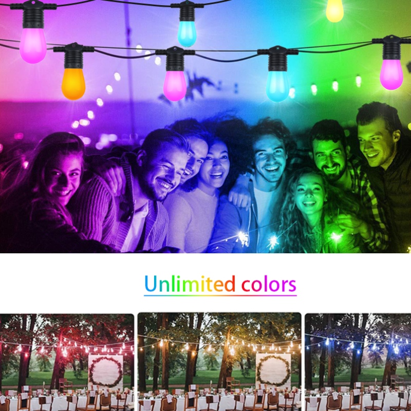 Smart Color String Lights, 48ft Smart Patio Lights RGBW LED -Stringlichter, App&WiFi Control, funktioniert mit Alexa, Farbwechselkettenlichter mit dimmbaren 15 LED -Lampen, IP65 wasserdicht