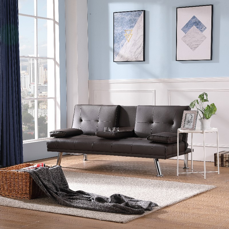 Faux Ledersofa Klappsofa Bett mit Cupeholder