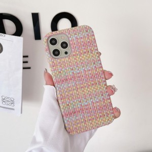 Apple iPhone14pro kleiner Dufthüllen, handgefertigte Lederschutzhülle mit hochwertigem Stoffmuster