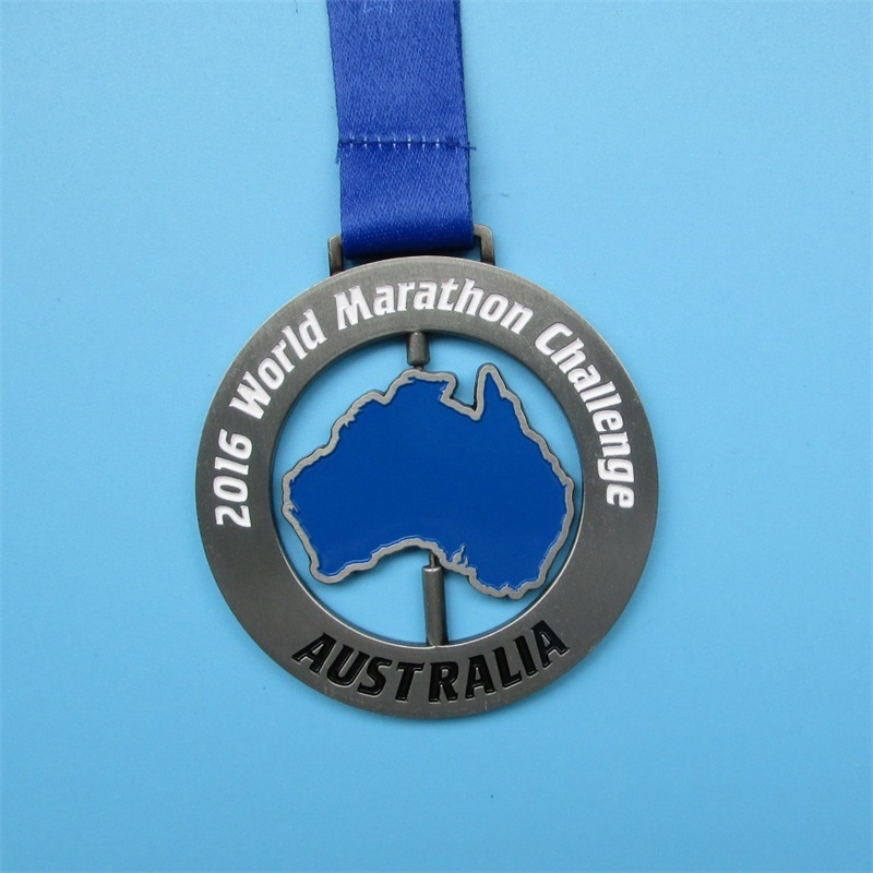 Weicher Emaille Silber Metall Bunte Karten -Jigsaw World Marathon Kombination Medaillen