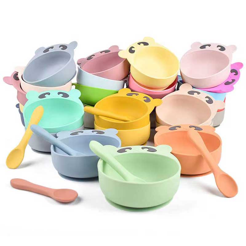 Baby Fütterungsset Silikonschüssel Löffel Gabel für Kleinkind Kinder süße Tier Silicon Bowl Set Bären Futter Fütterung Babypteschine für Kinder Vorräte