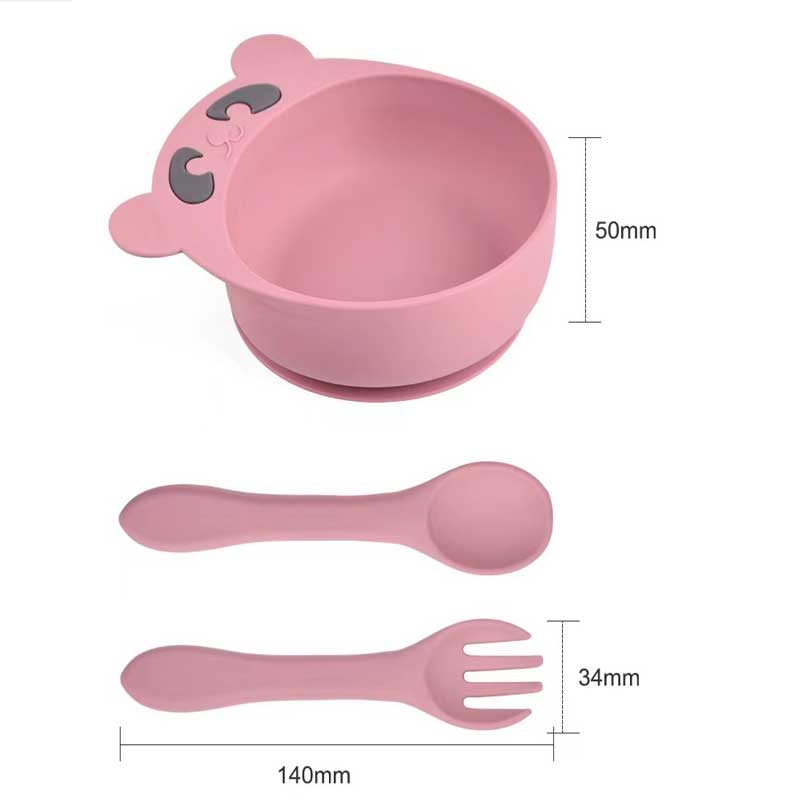 Baby Fütterungsset Silikonschüssel Löffel Gabel für Kleinkind Kinder süße Tier Silicon Bowl Set Bären Futter Fütterung Babypteschine für Kinder Vorräte