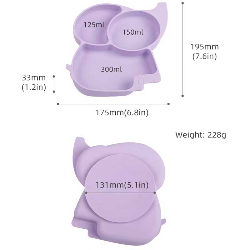 Saugteller für Babys Silikon Elefanten Teller Komplementäres Essen Set für Säuglinge Elefant BPA kostenlos Baby Dinner Bowl Silikon Custom Color Akzeptable Abendessen geteiltes Teller für Kinder