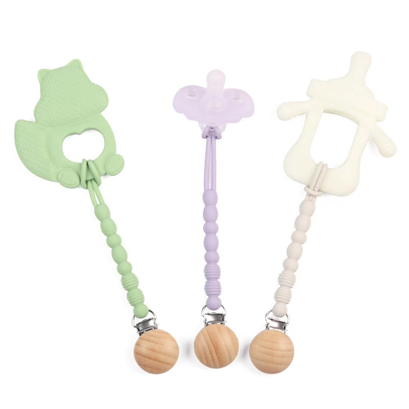 Handgefertigte hölzerne BPA kostenlose Silikonperlen -Schnullerkette Baby Schnuller Clip Infant Serie heiß verkauft Baby Buchen -Schnuller -Kette Baby beruhigend Silikon Baby Schnullerhalter Clip