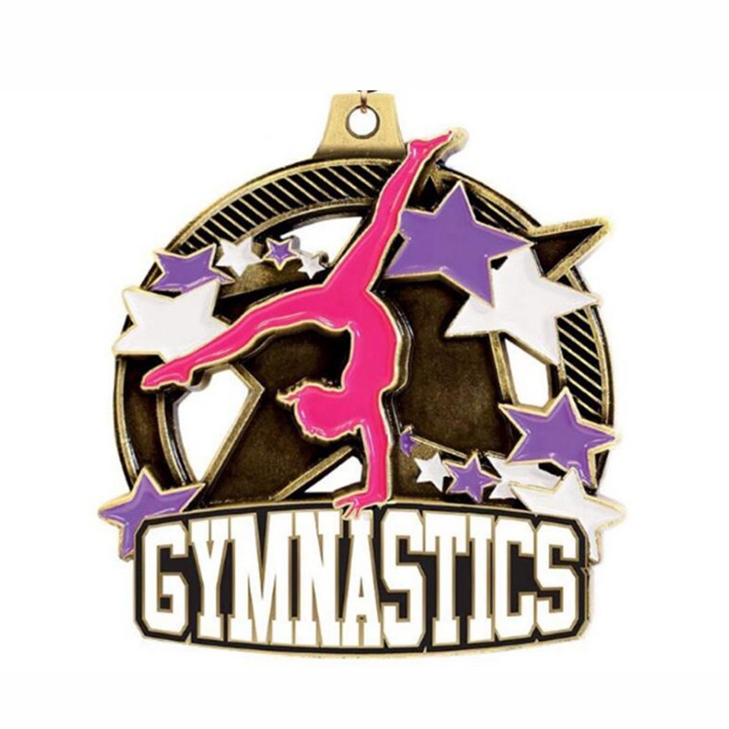 Benutzerdefinierte Medaillen Emaille 18K Gold plattiert quadratische Rechteckmedaillon Anhängermedaille Gymnastik