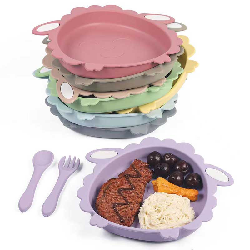 Baby -Tabellengeschirr Schaf Lebensmittelqualität Silikon Weiche Baby -Fütterungsschale Nicht BPA -Abendessen Silikon -Fütterungsteller für Kleinkinderplatten