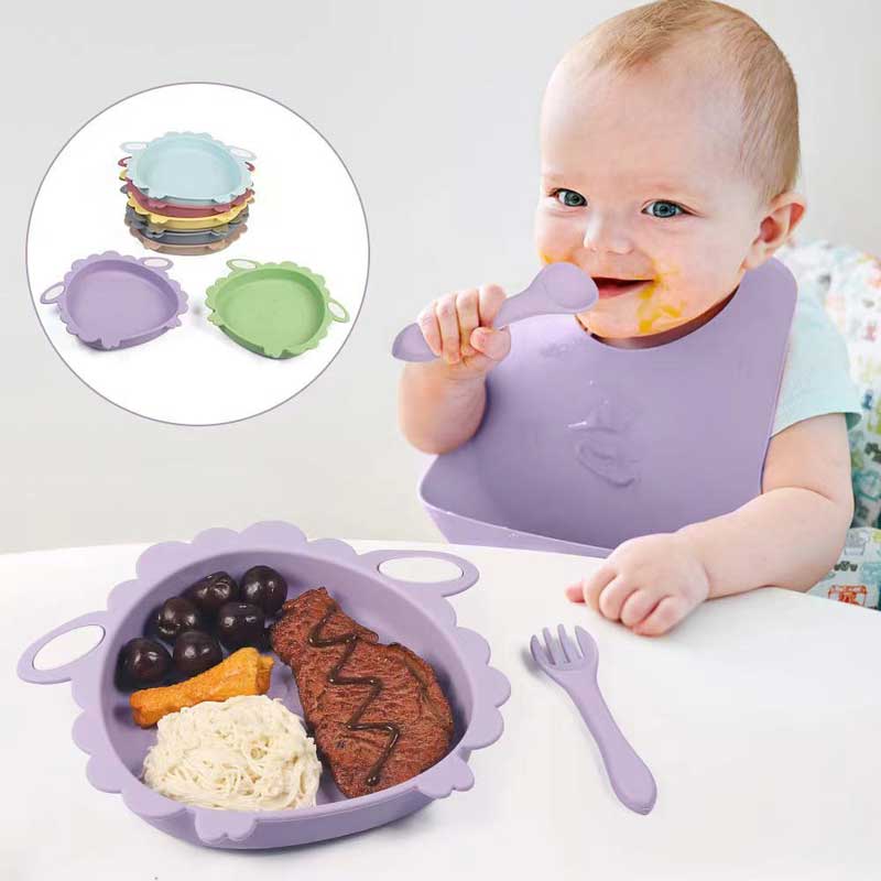 Baby -Tabellengeschirr Schaf Lebensmittelqualität Silikon Weiche Baby -Fütterungsschale Nicht BPA -Abendessen Silikon -Fütterungsteller für Kleinkinderplatten