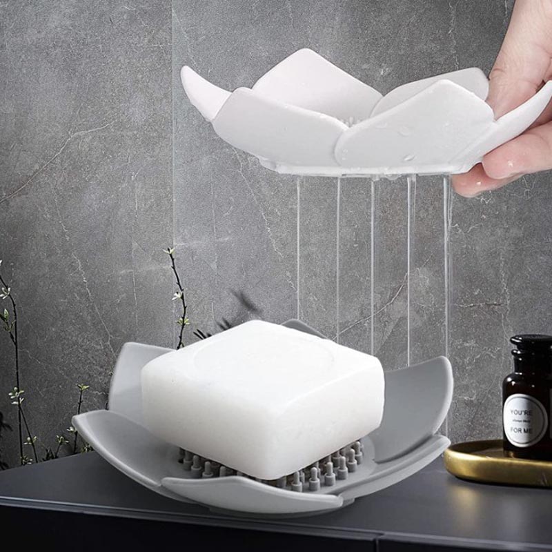 Silikonseifehalterseife Gerichte mit Entleerungsstangenseife für Dusche mit elegantem Lotusform Silikon -Seifenschachstuhlfahrtseifenbehälter für Duschküche Badezimmer Hotel