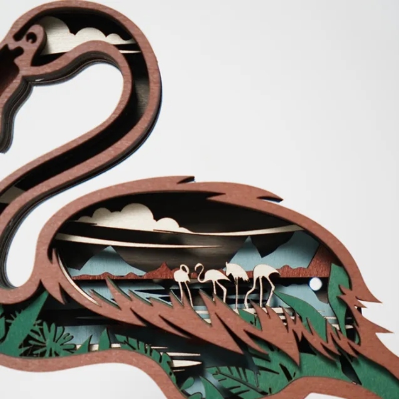 3D Flamingo Holzartefaktdekoration