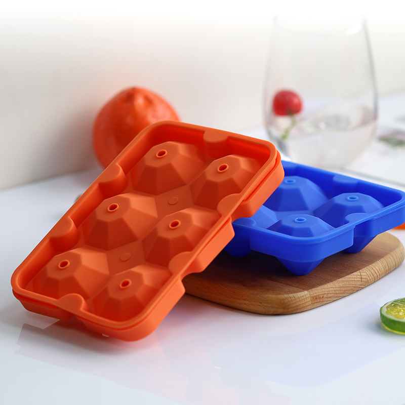 Diamond Ice Cube Formen wiederverwendbares Silikon Flexibler 6-Eis-Tabletts-Hersteller mit Deckel für kühlen Whisky-Cocktails, einfache Freisetzung stapelbare Eisschalen mit Abdeckungen