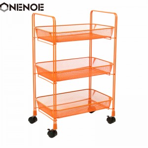 OneNoe Design Modernes Metallnetz 3-tierer Speicherorganisator Multi-Use Utility Rolling Cart Küche Hochleistungsstarke Atabilitätstrolley-Lagerwagen mit Körben