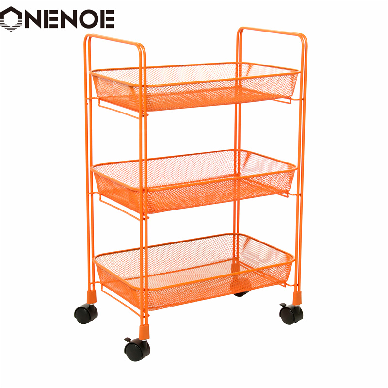 OneNoe Design Modernes Metallnetz 3-tierer Speicherorganisator Multi-Use Utility Rolling Cart Küche Hochleistungsstarke Atabilitätstrolley-Lagerwagen mit Körben