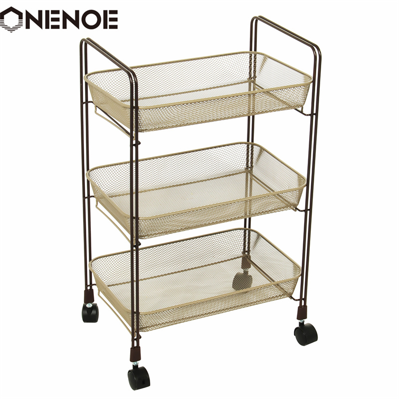 OneNoe Design Modernes Metallnetz 3-tierer Speicherorganisator Multi-Use Utility Rolling Cart Küche Hochleistungsstarke Atabilitätstrolley-Lagerwagen mit Körben