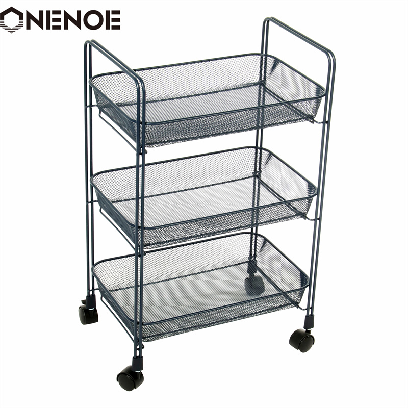 OneNoe Design Modernes Metallnetz 3-tierer Speicherorganisator Multi-Use Utility Rolling Cart Küche Hochleistungsstarke Atabilitätstrolley-Lagerwagen mit Körben