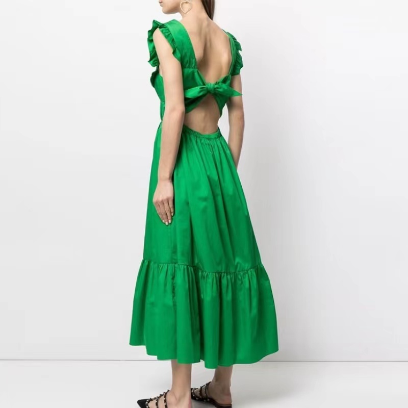 V-Ausschnitt Rückenless Schnür-up-Taillenkollektion Kleid minimalistischer Stil Flansches Flanschhoch Taille Single Breasted Schlitzweste Long Rock