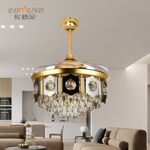 K013 Kronleuchter Deckenventilator mit Licht mit abgelegener 42 -Zoll -3 -Farbe mit Lautsprecherkristalllüfter Kronleuchter