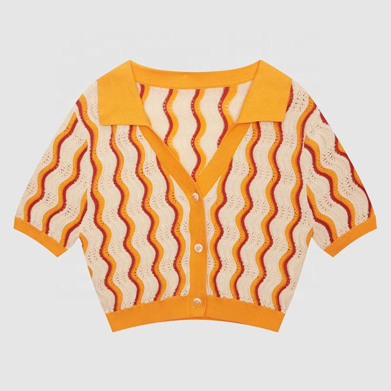 2023 Neue Design Custom Women 's Strickwear gegen Hals Loses Feste Frühlings Sommer-T-Shirts Kurzschlärm Stricker Strickjacke Pullover