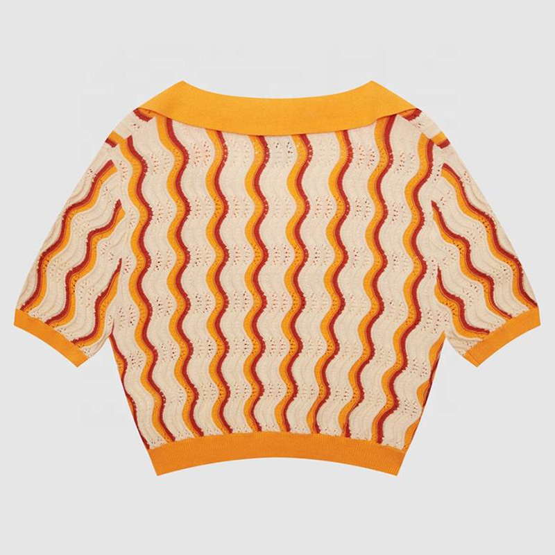 2023 Neue Design Custom Women 's Strickwear gegen Hals Loses Feste Frühlings Sommer-T-Shirts Kurzschlärm Stricker Strickjacke Pullover