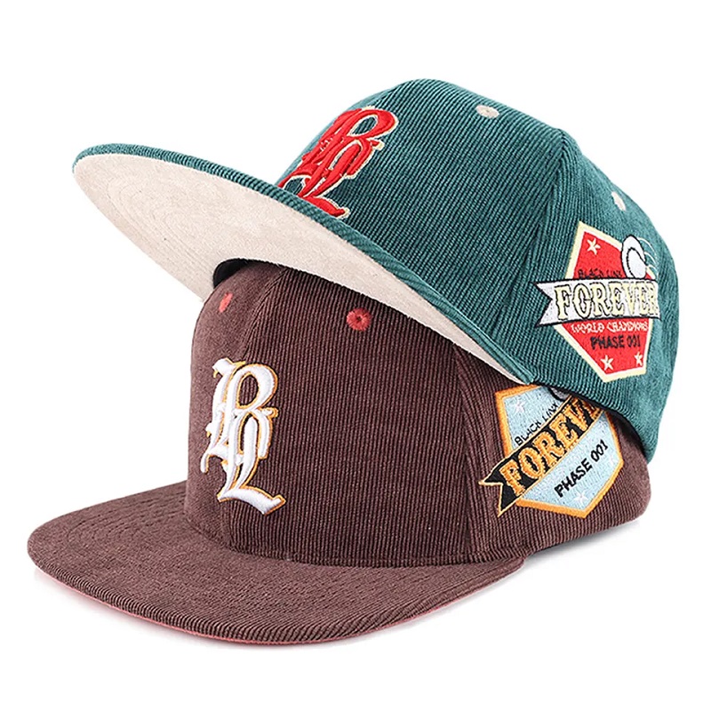 benutzerdefinierte Herren Stickerei 5 Panel Snapback Cords Caps Hüte