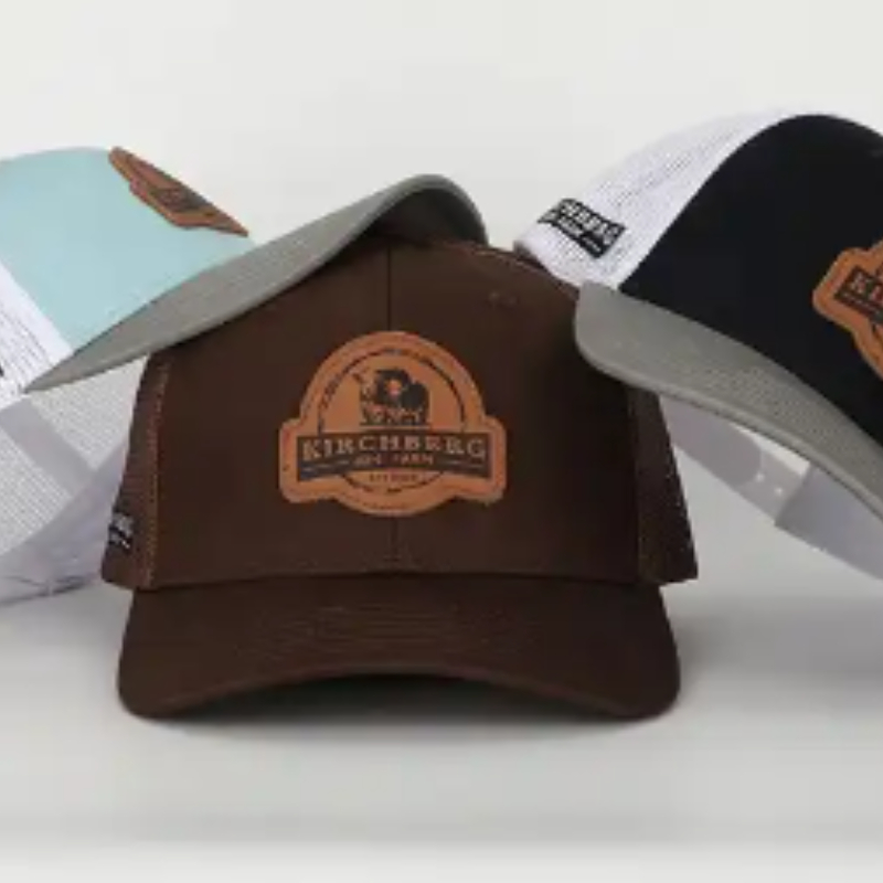 OEM Custom hochwertiges Leder -Patch -Logo -Maschen -Gorras -Gorras -Kappen, Aplique Baumwolle 112 Vorkrümmte Trucker Hüte