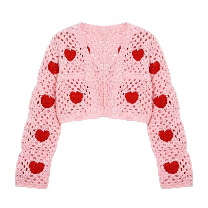 Hohlrosche Häkelkrochet Kurzer weiblicher Pullover Liebessticker Strick-Strickjacke Pullover
