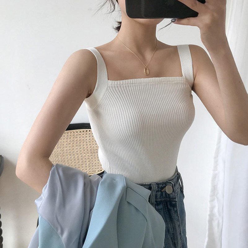Online-Promi Kurzquadratische Nacken Camisole weibliche Sommer Sport Sweat-absorbent Slim Sexy Strickpullover