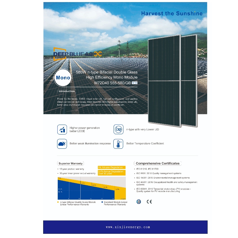 China Hersteller liefert qualitativ hochwertige 580 W N Solarmodule System Doppelseite, Doppelglässe