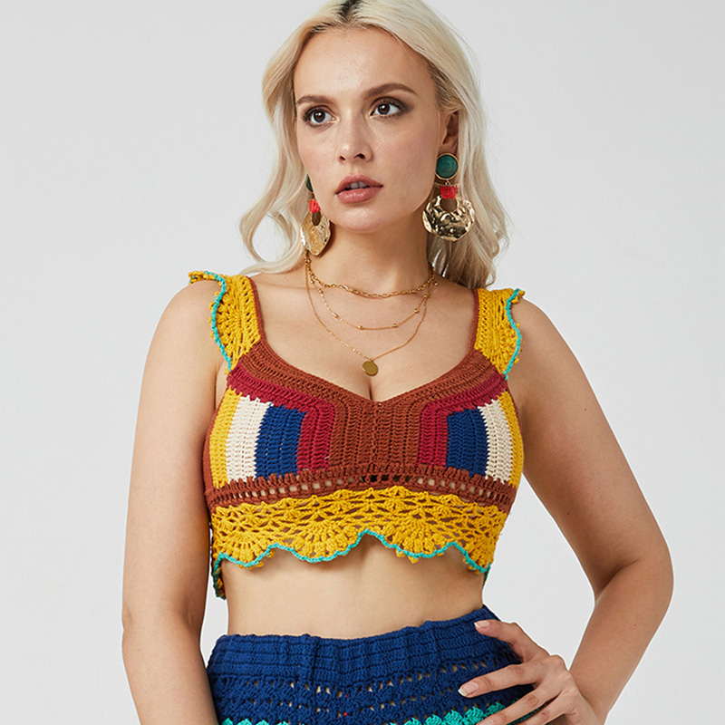 Deep V-Hals handgefertigtes Häkeln sexy Frauen Pullover Crop Top Strickkleidung