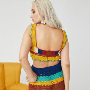 Deep V-Hals handgefertigtes Häkeln sexy Frauen Pullover Crop Top Strickkleidung