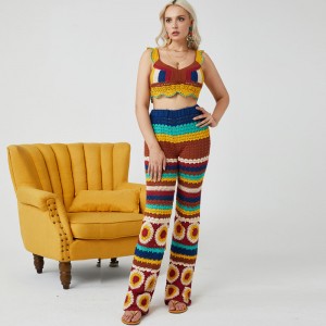 Deep V-Hals handgefertigtes Häkeln sexy Frauen Pullover Crop Top Strickkleidung