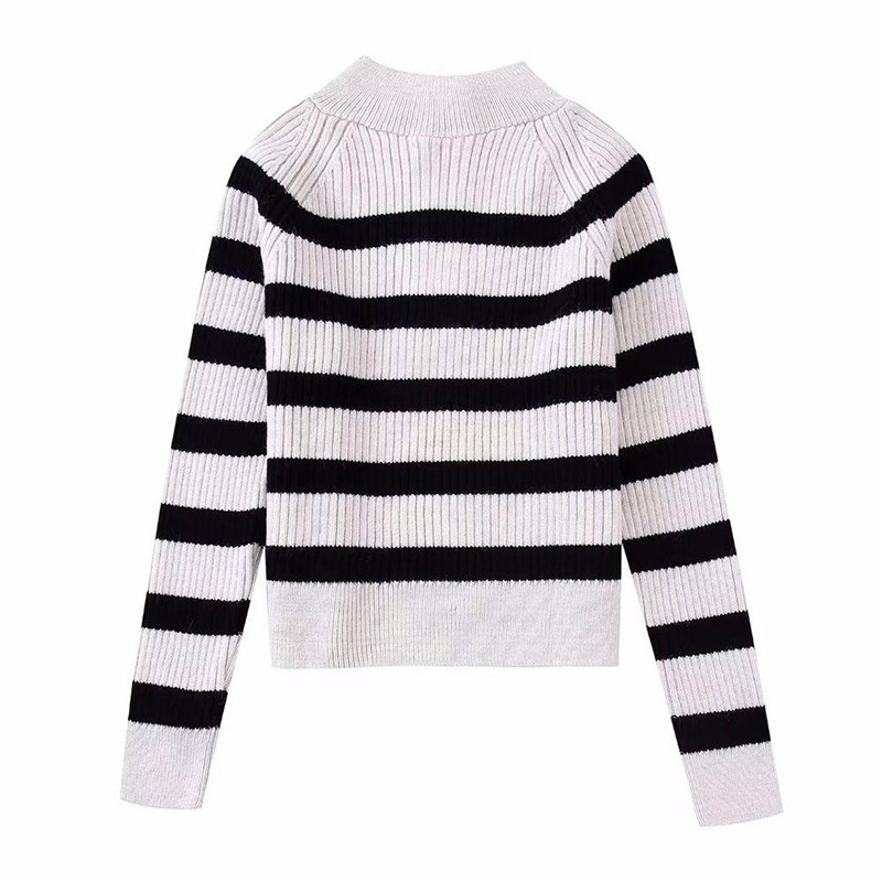 Herbst New Fashion Stripe Strick Sweater Vintage Langarm weibliche Pullovers Chic Tops