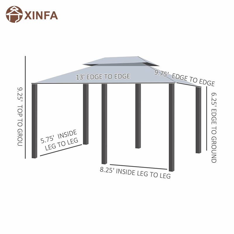 10 \\ 'x 13 \\' Outdoor Soft Top Gavebo Pergola mit Vorhängen, 2-stufiger Stahlrahmen Pavillon für Terrasse, Salbeigrau